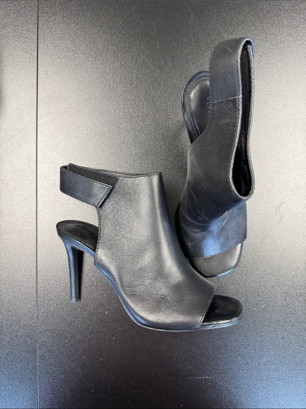 Vince Camuto Black Leather Open-Toe Slingback Heels